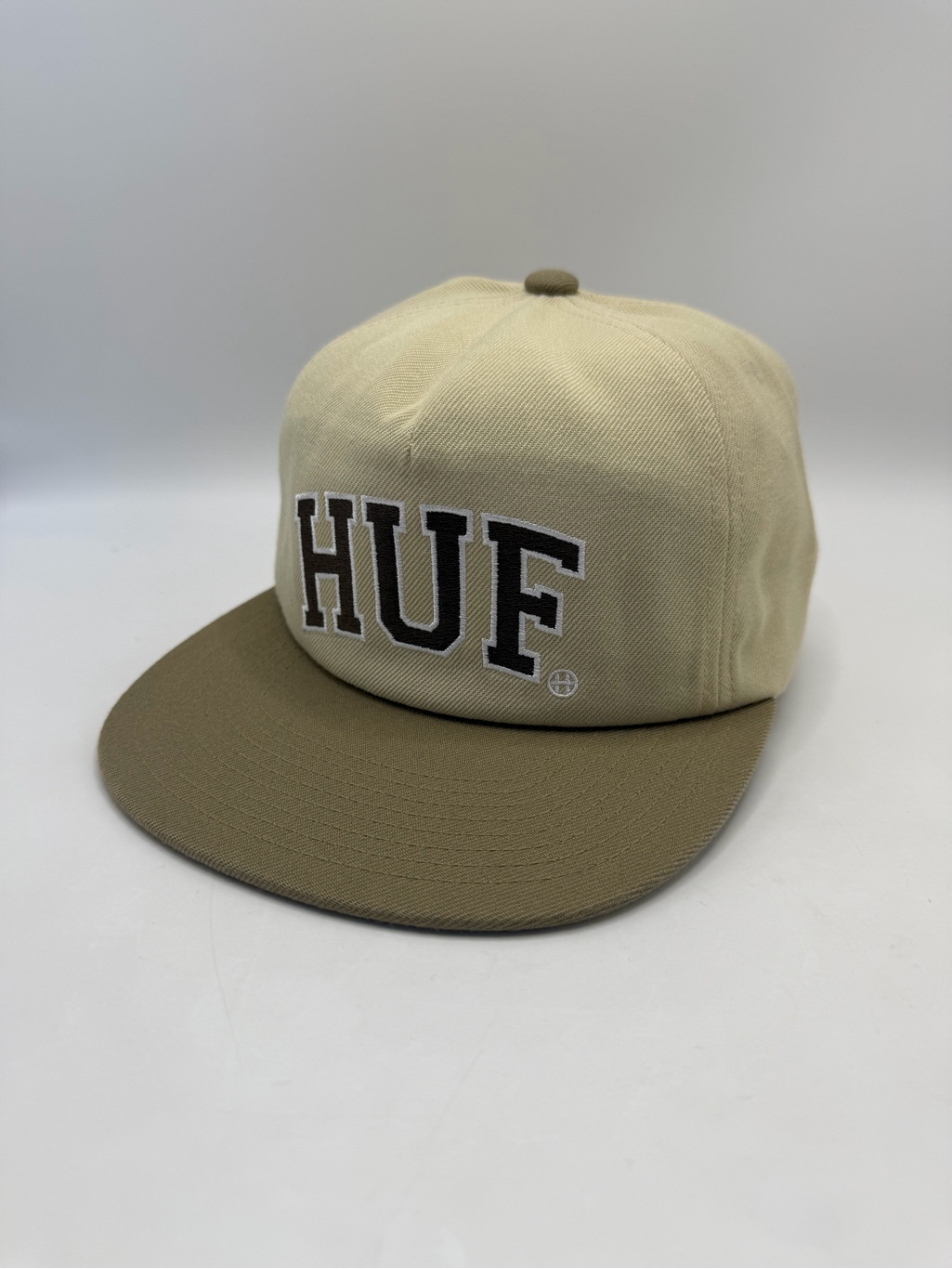 Huf Classic Logo Snapback Hat Cream Tan Adjustable Streetwear Cap